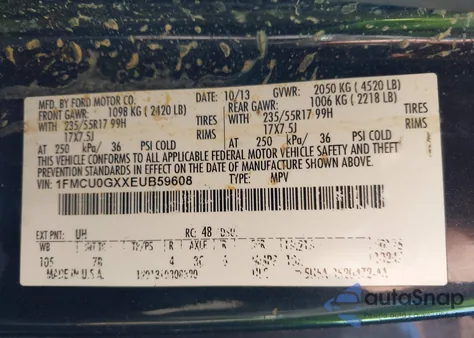 2014 Ford Escape Se z USA, uszkodzony, nr VIN 1FMCU0GXXEUB59608